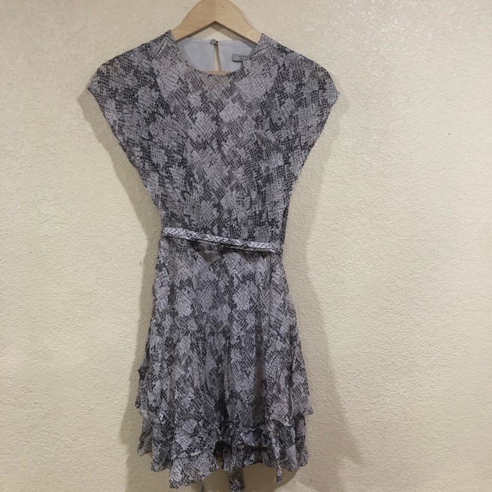 ALL SAINTS Evely Midgard snakeskin ruffle mini dress